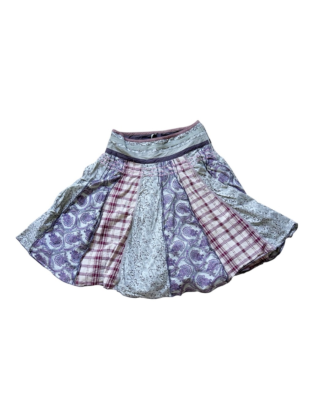 Vintage Y2K Maya Neutral Patchwork Skirt Mid-Rise Bohemian Size 14 Fairycore